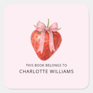Cute Coquette Bow Strawberry Back to School Kids Square Sticker