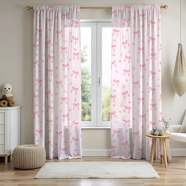 Cute Coquette Bows and Blossoms Room Darkening or  Sheer Curtains (Cute curtains for girls of all ages!)