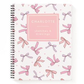 Cute Coquette Bows Pink Personalized Sketchbook Notebook