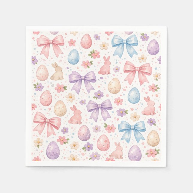 Cute Coquette Bunny & Pink Bows Easter Napkins (Front)