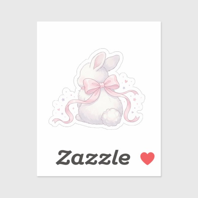Cute Coquette Bunny Pink Ribbon Bow Easter Sticker (Sheet)