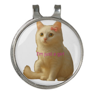 Cute Coquette Cat "I'm Just a Girl" Golf Hat Clip