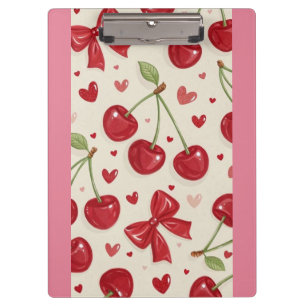 Cute Coquette Cherry and Red Bow Pattern  Clipboard