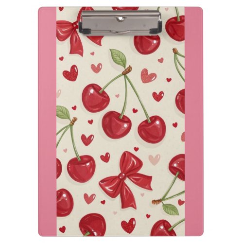Cute Coquette Cherry and Red Bow Pattern Clipboard