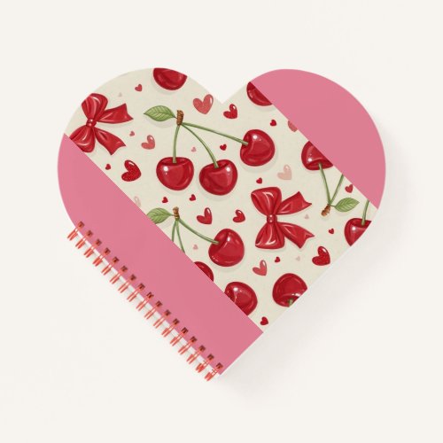 Cute Coquette Cherry and Red Bow Pattern Notebook