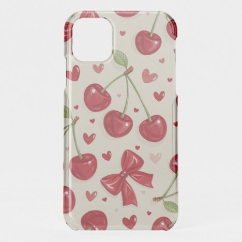 Cute Coquette Cherry and Red Bow Pattern iPhone 11 Case