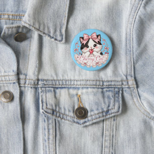 Cute Coquette Cherry Cat Button Pin Gifts