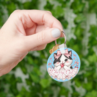 Cute Coquette Cherry Cat Keychain