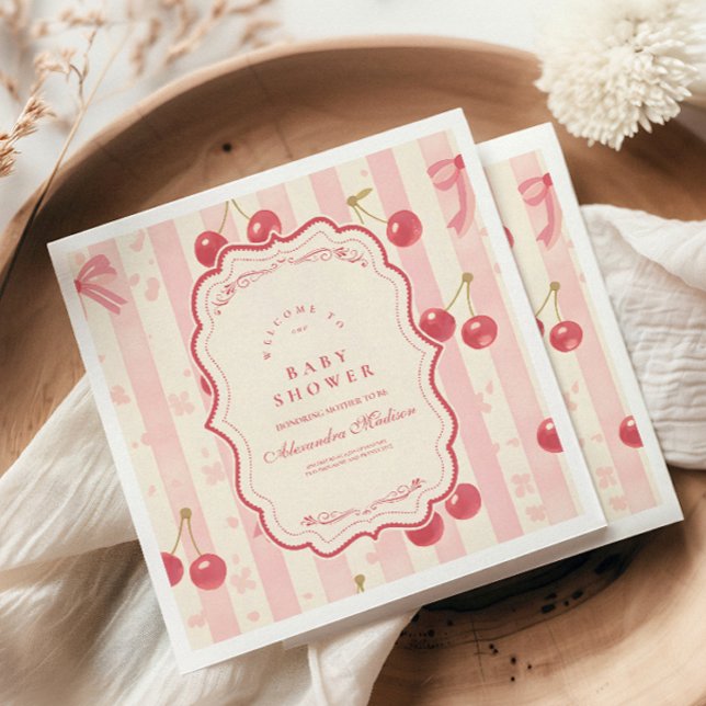 Cute Coquette Cherry on Top Baby Shower Napkins (Creator Uploaded)
