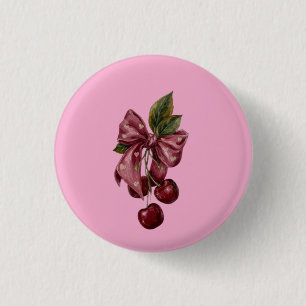 Cute Coquette Cherry Ribbon Pink Aesthetic Button