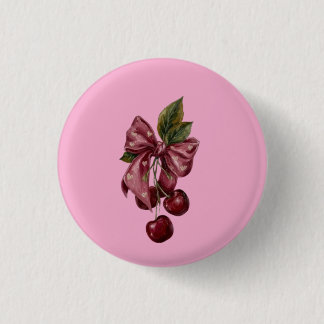 Cute Coquette Cherry Ribbon Pink Aesthetic Button