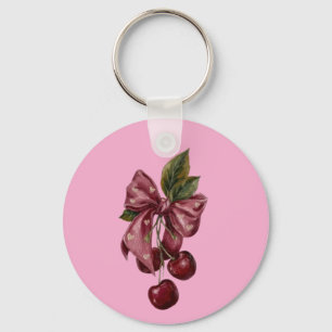 Cute Coquette Cherry Ribbon Pink Aesthetic Keychain