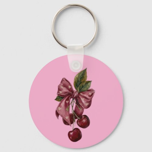 Cute Coquette Cherry Ribbon Pink Aesthetic Keychain