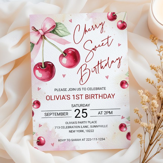 Cute Coquette Cherry Sweet Birthday Invitation (Creator Uploaded)