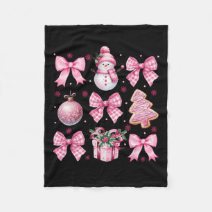 Cute Coquette Christmas Pink Bows Santa Gingerbrea Fleece Blanket