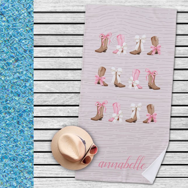 Cute Coquette Cowgirl Boots Personalized  Beach Towel (Cute Coquette Cowgirl Boots Personalized Beach Towel)