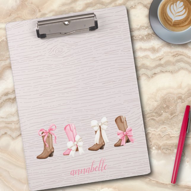 Cute Coquette Cowgirl Boots Personalized  Clipboard (Cute Coquette Cowgirl Boots Personalized Clipboard)