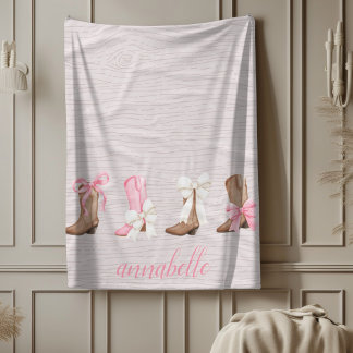 Cute Coquette Cowgirl Boots Personalized Fleece Blanket