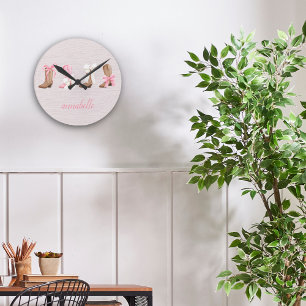 Cute Coquette Cowgirl Boots Personalized  Round Clock