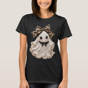 Cute Coquette Ghost Halloween Leopard bow T-Shirt
