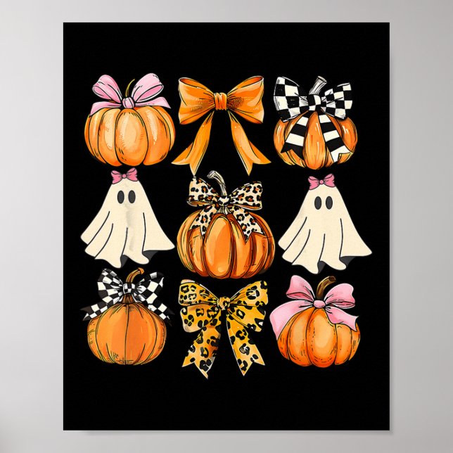 Cute Coquette Ghost Pink Coquette Bows Pumpkins Ha Poster (Front)