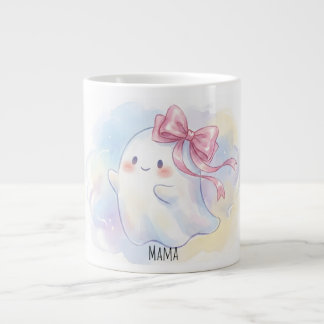 Cute Coquette Ghost with Pink Bow Personalized Hal Giant Coffee Mug