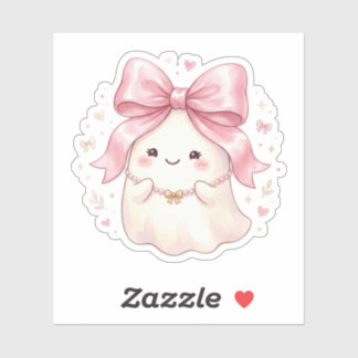 Cute Coquette Ghost With Pink Satin Bow Halloween Sticker