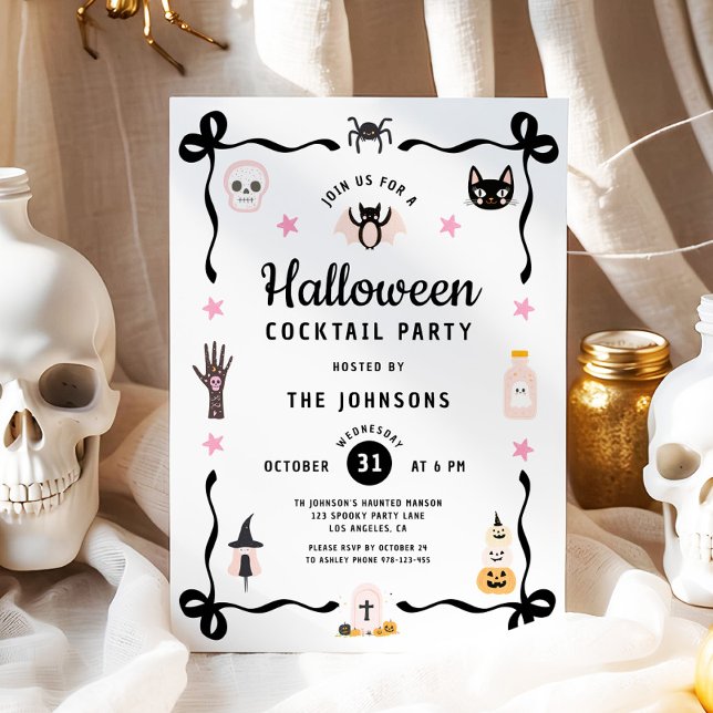 Cute Coquette Halloween Cocktail Party Invitation (Cute Coquette Halloween Cocktail Party Invitation)