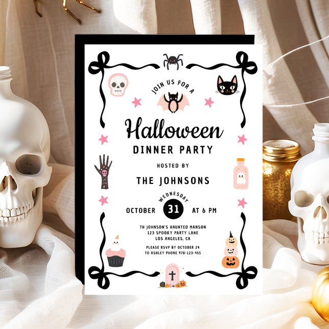 Cute Coquette Halloween Dinner Party Invitation (Cute Coquette Halloween Dinner Party Invitation)