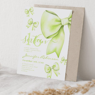 Cute Coquette Lime Green Bow Sweet 16 Invitation