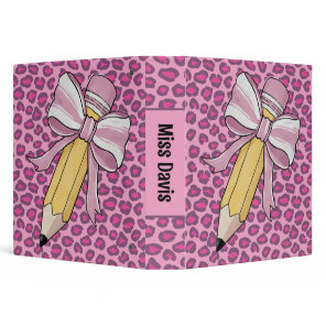 Cute coquette pencil with pink bow and leopard  3 ring binder