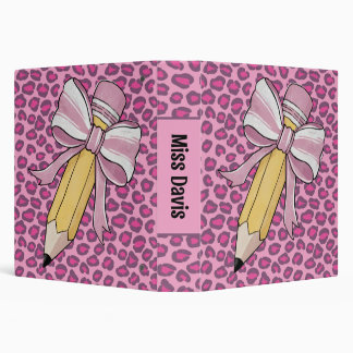 Cute coquette pencil with pink bow and leopard  3 ring binder