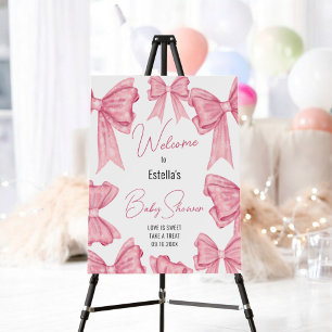 Cute Coquette Pink Bow Baby Shower Welcome Sign