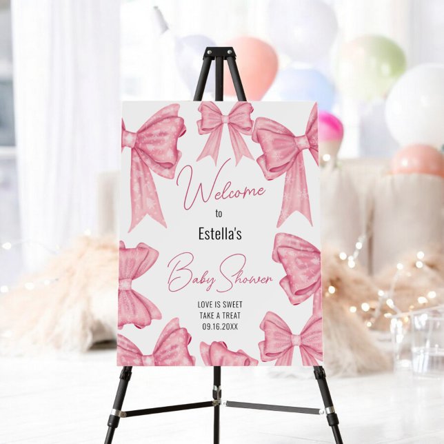 Cute Coquette Pink Bow Baby Shower Welcome Sign (Cute Coquette Pink Bow Baby Shower Welcome Sign)