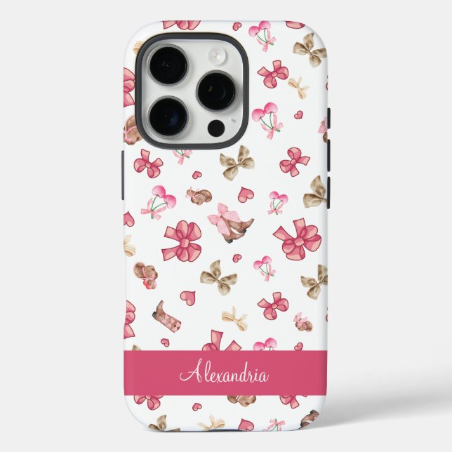 Cute Coquette Pink Bow Cowgirl Personalized Case-Mate iPhone Case (Back)