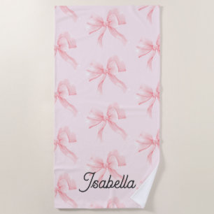 Cute Coquette Pink Bow Girl Beach Towel