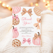Cute Coquette Pink Bow Leopard Pumpkin baby shower Thank You Card