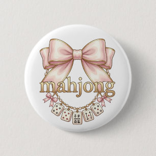 Cute Coquette Pink Bow Mahjong Charm Women's Button