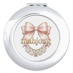 Cute Coquette Pink Bow Mahjong Charm Women's Compact Mirror