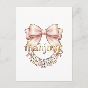 Cute Coquette Pink Bow Mahjong Charm Women's Invitation Postcard