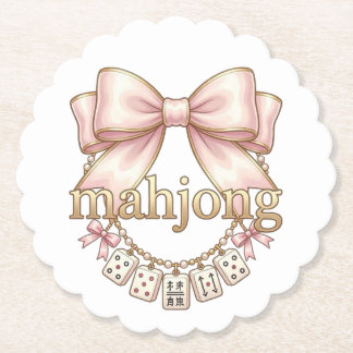 Cute Coquette Pink Bow Mahjong Charm Women's Paper Coaster
