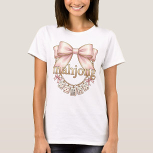 Cute Coquette Pink Bow Mahjong Charm Women's T-Shi T-Shirt