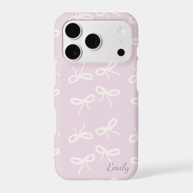 Cute Coquette Pink Bow Pattern Custom Name iPhone  Case (Back)