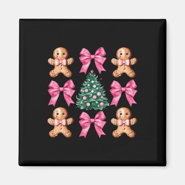 Cute Coquette Pink Bow Xmas Gingerbread Man Christ Magnet (Front)