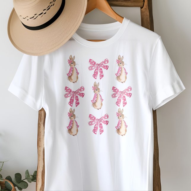 Cute Coquette Pink Bunnies and Bows Easter T-Shirt (Cute Coquette Pink Bunnies and Bows Easter T-Shirt)
