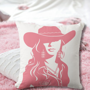Cute Coquette Pink Cowgirl Western Chic Throw Pillow