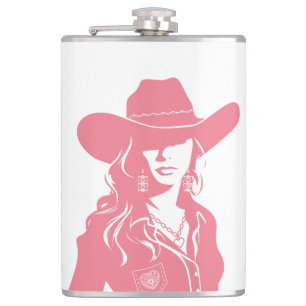Cute Coquette Pink Cowgirl Western Country Chic Flask
