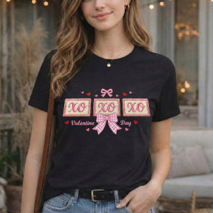 Cute Coquette Pink Gingham XOXO Valentine's Day T-Shirt