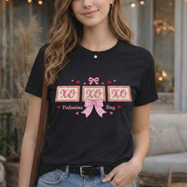 Cute Coquette Pink Gingham XOXO Valentine's Day T-Shirt (Creator Uploaded)