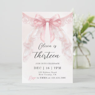 Cute Coquette Pink Lace Bow Girl Birthday Invitation